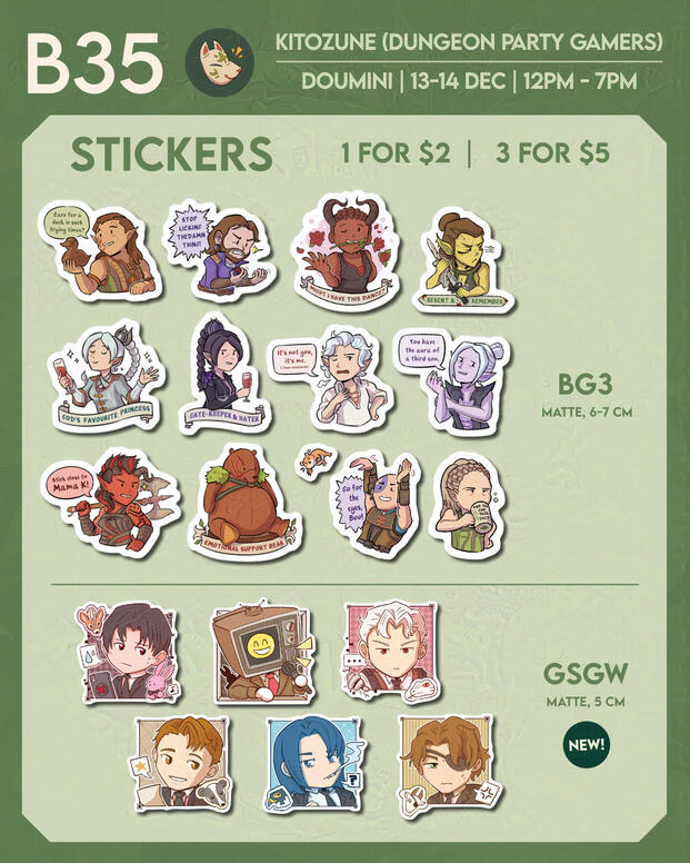 Baldur's Gate 3/GSGW Stickers - 1 for $2, 3 for $5