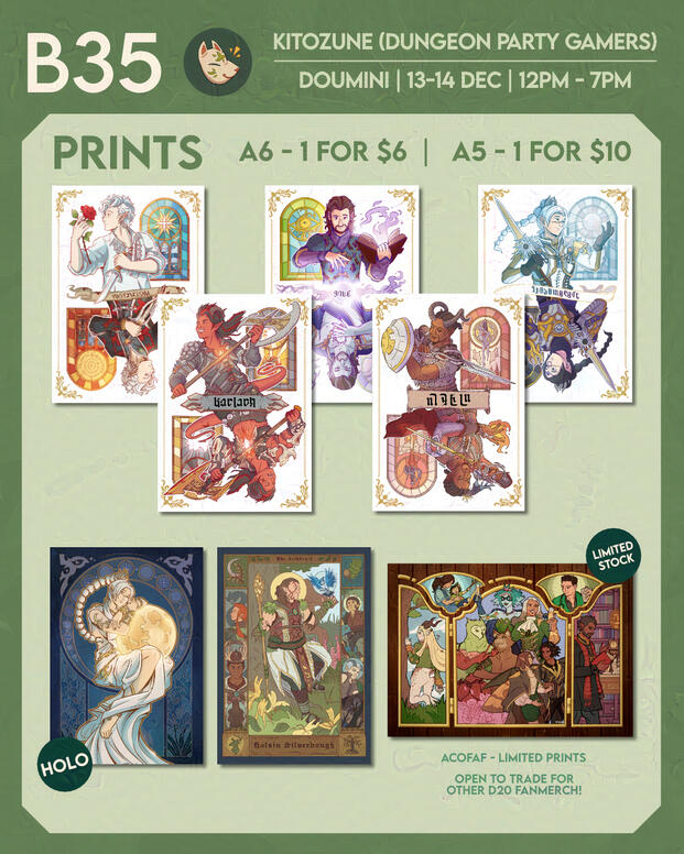 Baldur's Gate 3/D20 Prints - A6 - 1 for $6, A5 - 1 for $10.